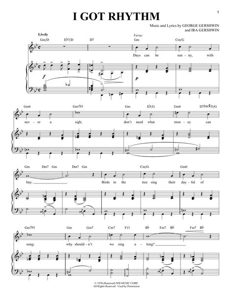 Ira Gershwin I Got Rhythm Sheet Music Notes Chords Download Printable