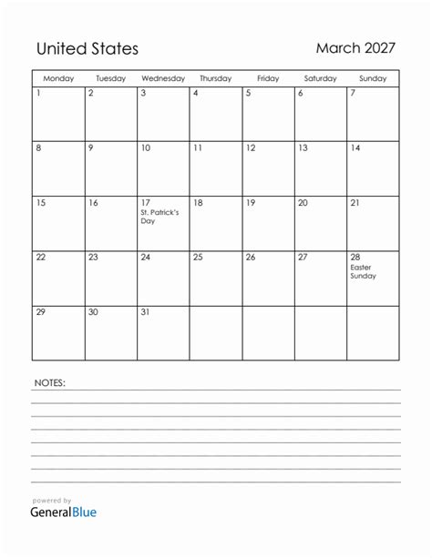 March 2027 United States Calendar With Holidays