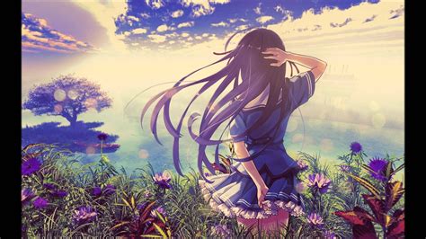 Earth Anime Beautiful Anime Girl Flower Long Hair Sunshine