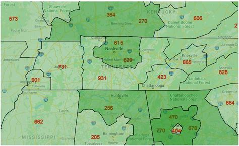 Tennessee Area Codes All City Codes