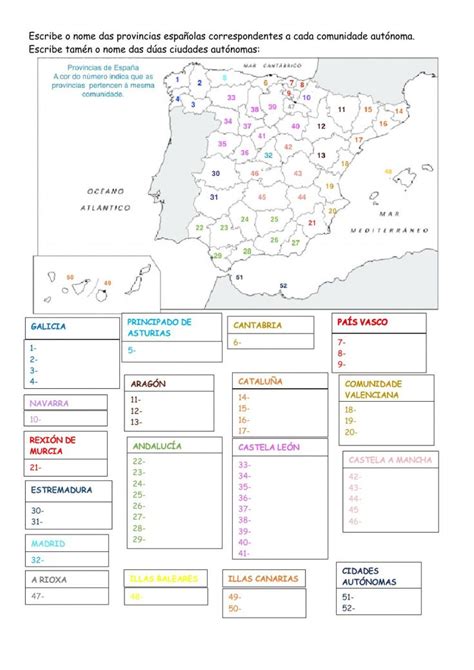 Provincias Espa Olas E Cidades Aut Nomas Worksheet Mapa De Espa A Actividades De Mapa