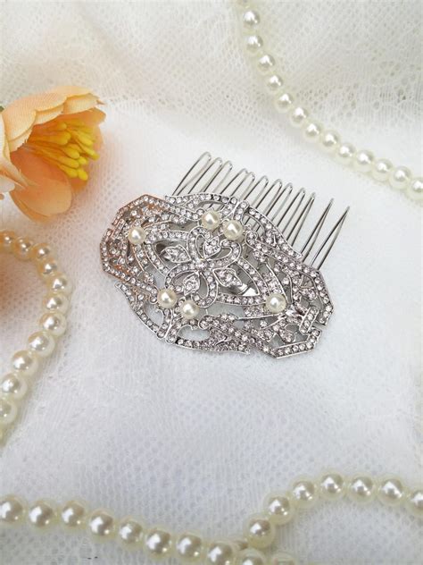 Silver Crystal Hair Comb Pearls Wedding Vintage Styled Hair Etsy