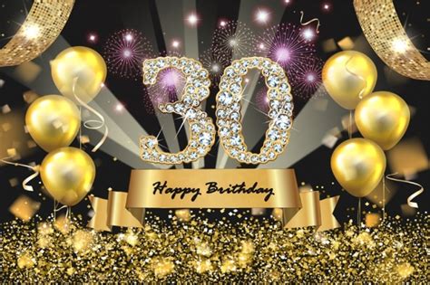 Happy 30th Birthday Party Gold Balloons Sequins Background Photo Wall