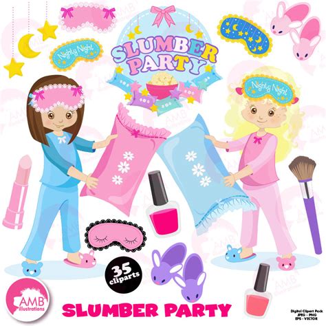 Slumber Party Girls Sleep Over Pyjama Party Clipart Birthday Party