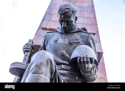 Statue Of Kneeling Soviet Soldier At The Soviet War Memorial In