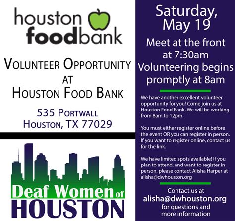 Join hands with the houston food bank to fight hunger! Houston Food Bank Volunteer Opportunity | Houston Deaf Network