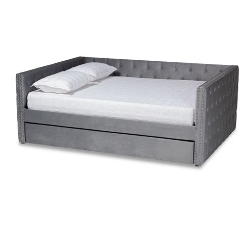 Bowery Hill Grey Velvet Upholstered Full Size Daybed With Trundle Cymax Business