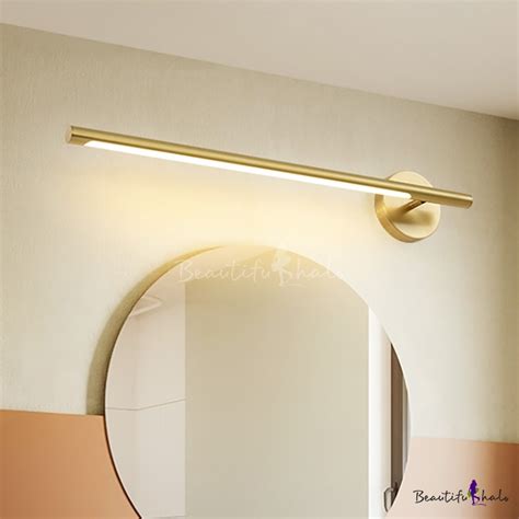 Mid Century Modern Linear Wall Sconce Metallic Led Bathroom Vanity Lighting In Gold