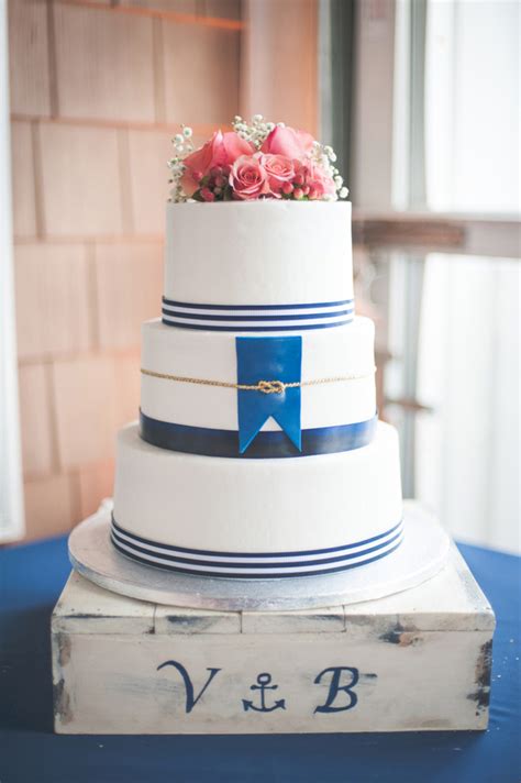 Navy Blue And White Nautical Themed Wedding Cake Bouquet Wedding Flower