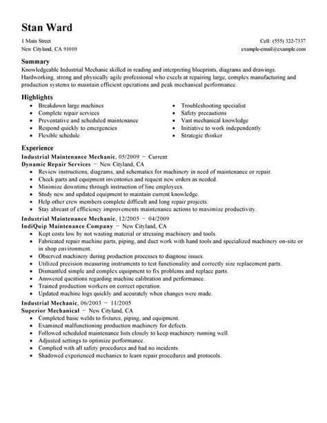 Best Industrial Maintenance Mechanic Resume Example In 2020 With