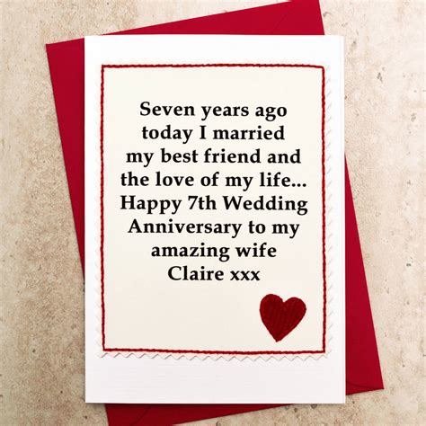 Ideal as wanted a small reasonable priced 7th anniversary gift to give give husband while away. Personalised 7th Wedding Anniversary Card By Jenny Arnott ...