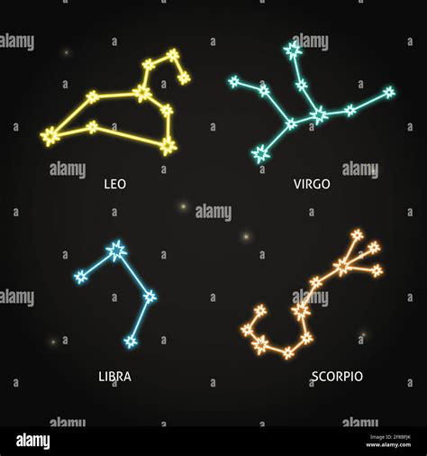 Neon Zodiac Constellation Symbols Collection On Dark Background