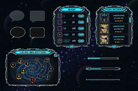 Space Shooter Game Ui Pixel Art By Free Game Assets Gui Sprite Tilesets