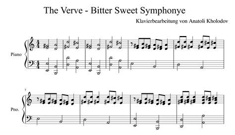 Bitter Sweet Symphony For Piano Sheet Music And Midi Files For Piano