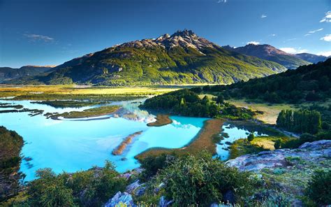 4560376 Trees Patagonia Mountains River Water Summer Turquoise