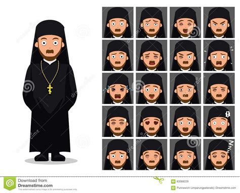 Religion Orthodox Priest Cartoon Emotion Faces Vector Illustration