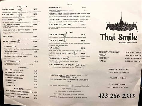 Menu At Thai Smile Restaurant Chattanooga 219 Market St