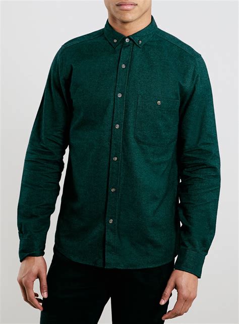 Dark Green Brushed Oxford Long Sleeve Shirt Mens Shirt Dress Long Sleeve Shirt Men Green