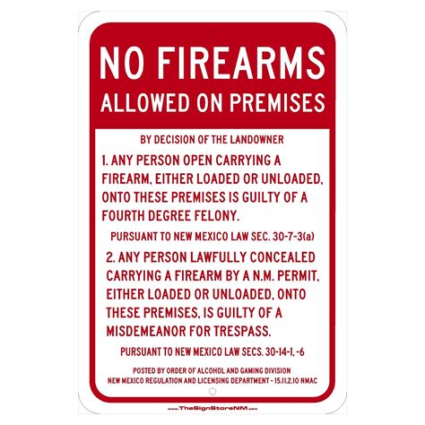 No Firearms Sign Abq Code The Sign Store Nm