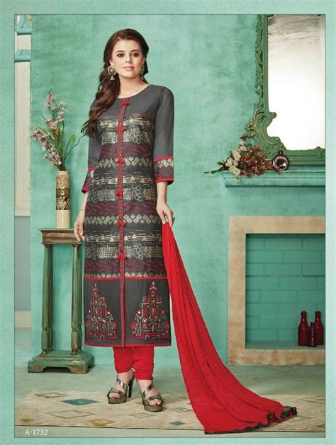 Plus Size Gray And Red Embroidered Silk Churidaar Salwar Kameez 3xl 32191 Buy Online Desiclik