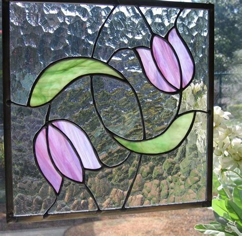 Swirling Tulips Stained Glass Panel