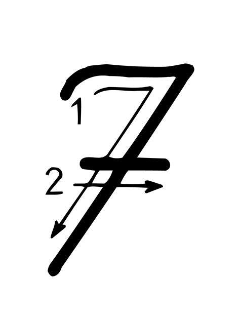 Letters And Numbers Number 7 Seven With Indications Cursive Movement