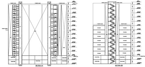 Section Aa And Section Bb Of High Rise Building In Autocad 2d Drawing