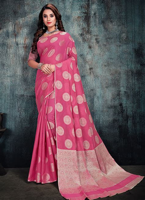 Buy Pink Cotton Silk Saree Weaving Party Wear Online From Wholesale Salwar