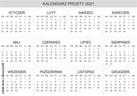 Polish Calendar 2021 Kalendarz Polski 2021 Monthly Planning Polish
