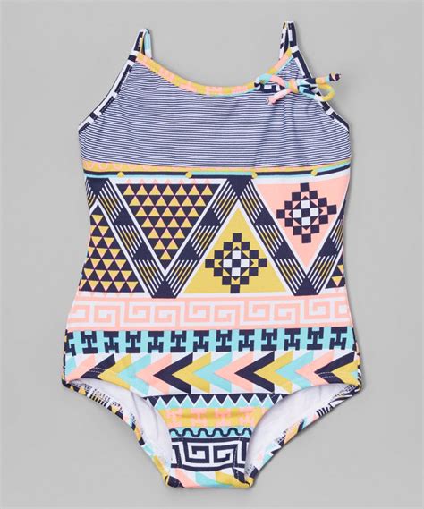 Lemons And Limes Kids Swimwear Pink And Blue Geometric One Piece Infant