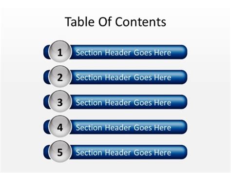 Table Of Contents 5 Powerpoint Template Background In