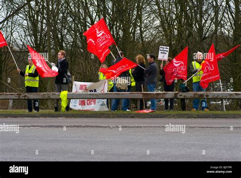 Unite Union Picket Line At The Entrance To Gatwick Airport Stock Photo