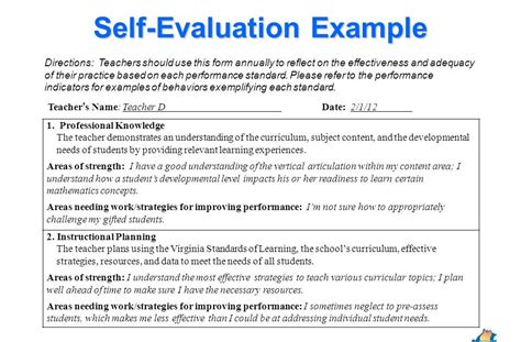 Teacher Self Evaluation Sample Answers HQ Printable Documents