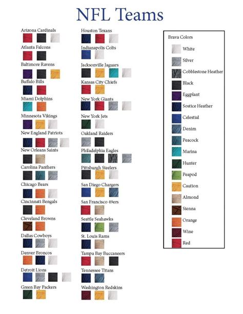 Printable Nfl Team Colors Chart