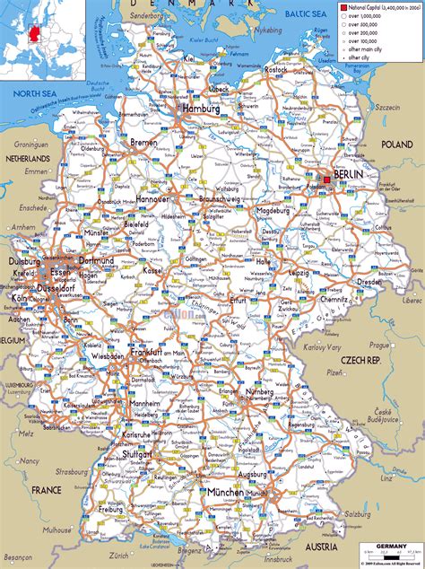 Большая карта дорог Германии с городами и аэропортами Германия