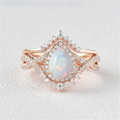 Opal Engagement Ring 14k Rose Gold Vintage Engagement Ring Etsy