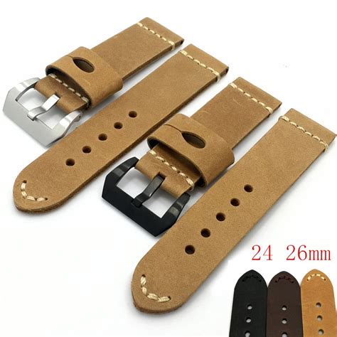 Leather Watch Strap 24mm Watch Band Brown Black Woman Man Watchbands