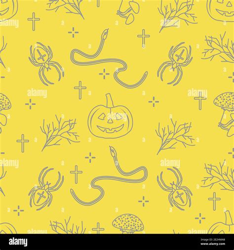 Halloween Vector Seamless Pattern With Pumpkins Branches Spiders