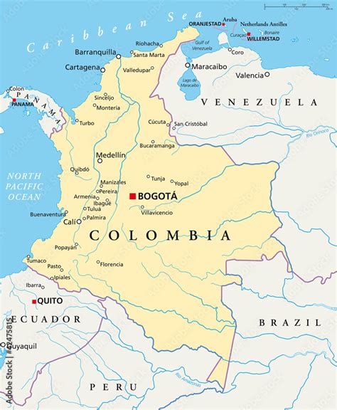 Colombia Political Map With Capital Bogota National Borders Most