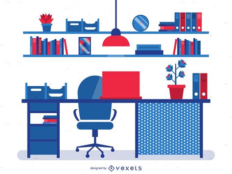 Red And Blue Flat Office Desk Illustration Vector Download