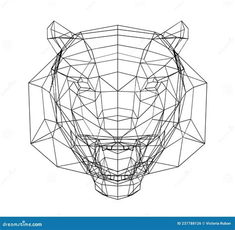 Wireframe Low Poly Tiger Head In Full Face Stock Photo Illustration