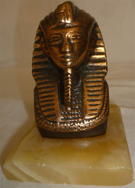 Beautiful Solid Bronze Bust Pharaoh King Tutankhamun Figurine On Onyx