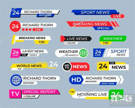 Broadcasting Screen Bars Flat Headers Collection Modern Breaking News