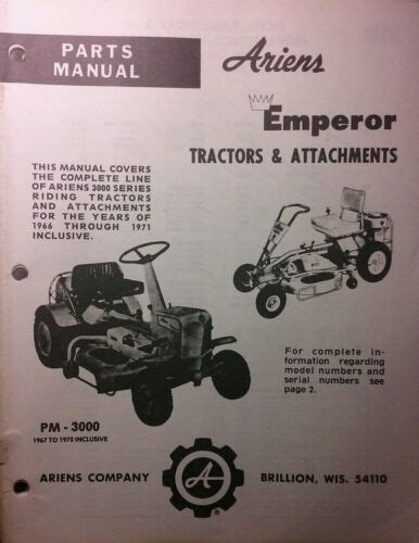 Ariens Emperor Rer Riding Lawn Mower Tractor Parts Manual Pm 3000 1966