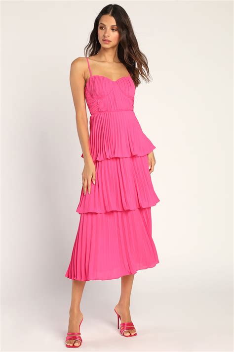 Pink Midi Dress Tiered Pleated Midi Dress Bustier Midi Dress Lulus