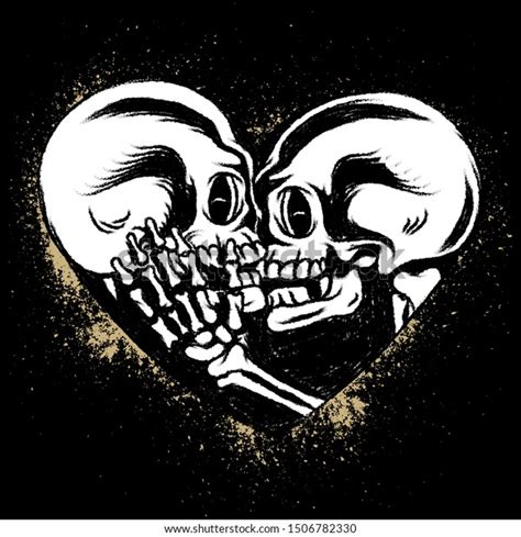 Two Skulls Kiss Inside Heart Grunge Stock Vector Royalty Free 1506782330