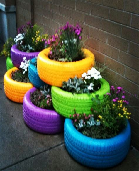 Colorful Tire Planters Trusper