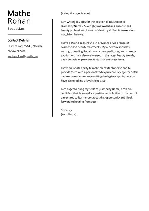 Experienced Beautician Cover Letter Example Free Guide