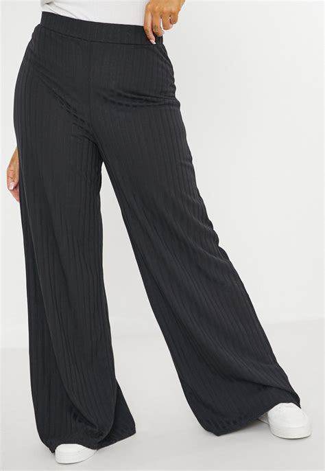 Plus Size Black Ribbed Wide Leg Pants Missguided