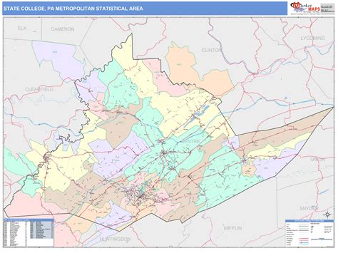 State College Pa Metro Area Wall Map Color Cast Style By Marketmaps